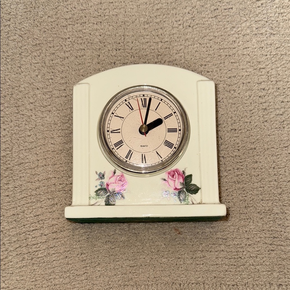 Elegant White Floral Clock by